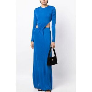 Farm Rio Blue Jersey Long Sleeve Cut Out Maxi Dress Size Small NWOT